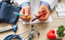 Doctor,During,Consultation,Held,In,His,Hand,And,Shows,Patient