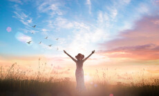 Surrender,And,Praising,Concept:,Silhouette,Of,Healthy,Christian,Woman,Raised