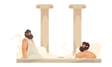 Cartoon,Roman,People,Wearing,Tunics,Relaxing,In,Thermal,Bath,Vector