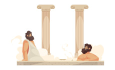 Cartoon,Roman,People,Wearing,Tunics,Relaxing,In,Thermal,Bath,Vector