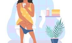 Woman,Sitting,On,Toilet,Bowl,With,Smartphone,In,Hand,,Flat