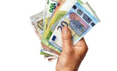 Man's,Hand,Holds,Euro,Money,Isolated,On,White,Background.,Business