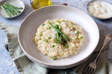 Healthy,Food.,Italian,Risotto,With,Asparagus,And,Parmesan,Cheese.,Top