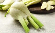 Whole,And,Cut,Fennel,Bulb,On,Light,Gray,Table,,Closeup