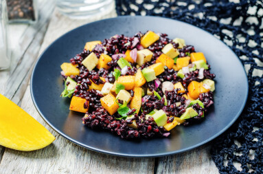Mango,Avocado,Red,Onion,Black,Rice,Salad.,Toning.,Selective,Focus