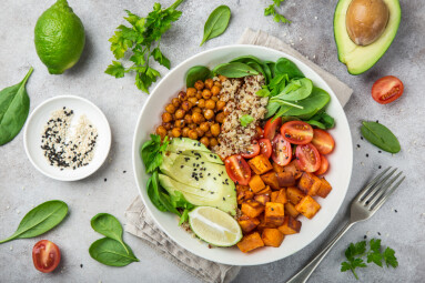 Healhty,Vegan,Lunch,Bowl,With,Ingredients.,Avocado,,Quinoa,,Sweet,Potato,