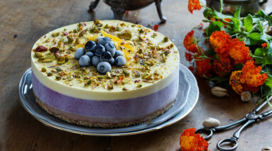 Vegan,Raw,Cheesecake,With,Blueberry,,Cherry,,Matcha,Tea,,Orange,,Cashew