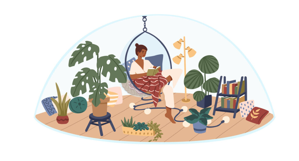 Personal,Space,Concept,Flat,Vector,Illustration.,Selftime.,Girl,Sitting,In