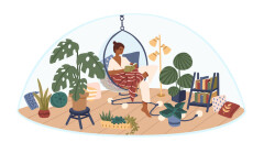 Personal,Space,Concept,Flat,Vector,Illustration.,Selftime.,Girl,Sitting,In