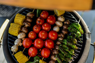 Barbecue,Vegetables.,Grilling,Vegetables.,Grilling,Corn,,Mushrooms,,Tomatoes,,Paprikas,On