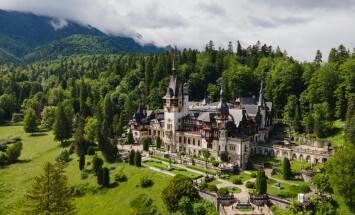 Aerial,Drone,View,Of,Romanian,Pelesh,Castle,,Royal,Residence,And