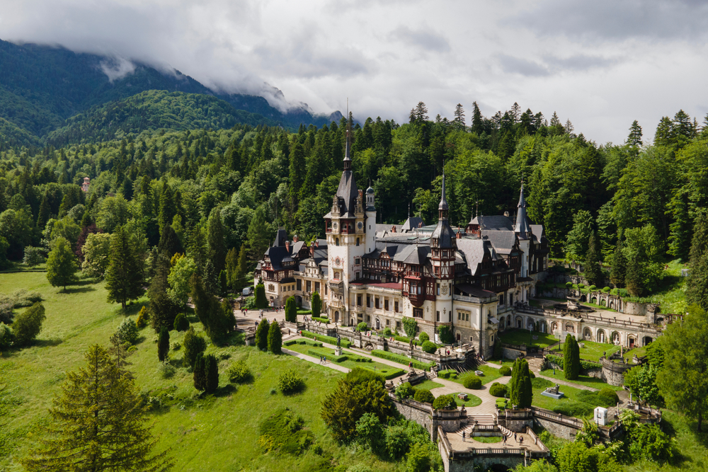 Aerial,Drone,View,Of,Romanian,Pelesh,Castle,,Royal,Residence,And