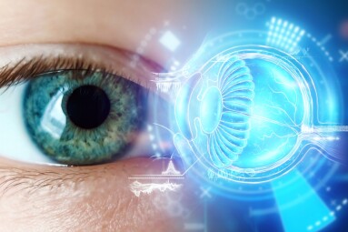 Realistic,Hologram,Of,Human,Eye,And,Real,Eye,Close-up.,Vision