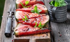 Sweet,Burned,Watermelon,With,Red,Pepper,And,Mint.,Grilled,Watermelon