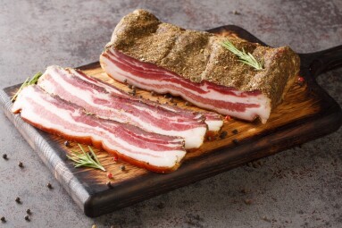Pancetta,Italian,Is,A,Salt,Cured,Pork,Belly,Salume,Closeup