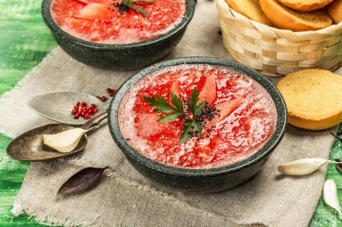 Watermelon,Gazpacho,,Traditional,Spanish,Summer,Cold,Soup.,Fresh,Vegetables,And