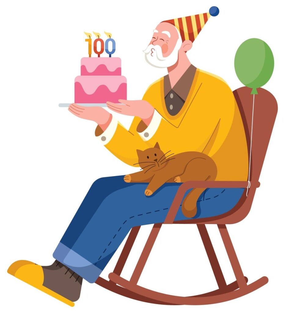 Flat,Design,Illustration,Of,Old,Man,Celebrating,His,Hundredth,Birthday