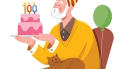 Flat,Design,Illustration,Of,Old,Man,Celebrating,His,Hundredth,Birthday