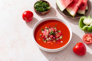 Spanish,Tomato,And,Watermelon,Gazpacho,Cold,Soup,Styled,And,Decorated