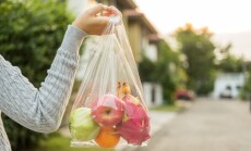 Woman,Hands,Carry,In,A,Plastic,Bag,Fruits,On,The