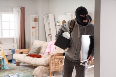 Male,Thief,Stealing,Safe,And,Monitor,In,Room