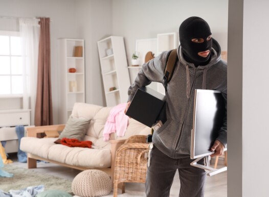 Male,Thief,Stealing,Safe,And,Monitor,In,Room