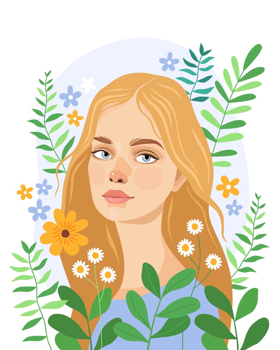 Portrait,Of,A,Cute,Pretty,Blonde,Girl,Surrounded,By,Flowers.