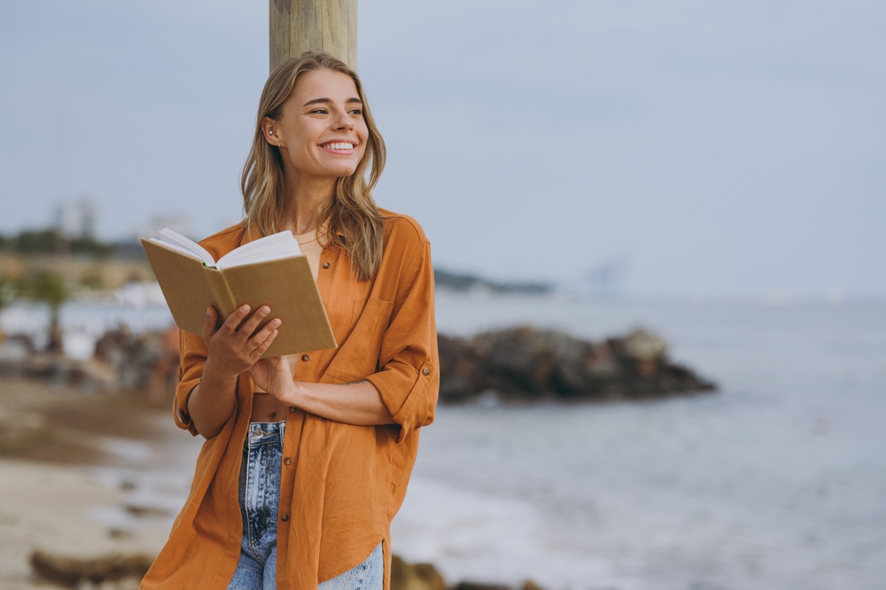Young,Smart,Student,Calm,Happy,Woman,She,Wearing,Orange,Shirt