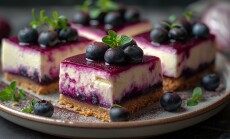 Close-up,Of,Crumble,Cheesecake,Bars,Topped,With,A,Vibrant,Blueberry