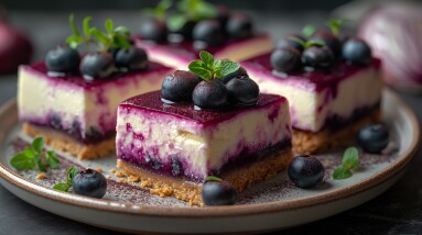 Close-up,Of,Crumble,Cheesecake,Bars,Topped,With,A,Vibrant,Blueberry