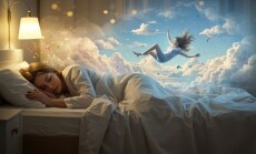A,Woman,Is,Sleeping,And,Dreams,That,She,Is,Falling.