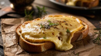 Extreme,Close-up,Of,Welsh,Rarebit,,Toast,Topped,With,A,Savory