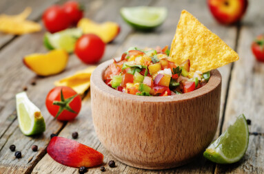 Peach,Salsa,On,A,Dark,Wood,Background.,The,Toning.,Selective