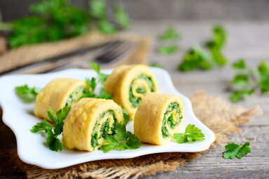 Homemade,Cheese,And,Herbs,Stuffed,Omelet,On,A,Plate,And