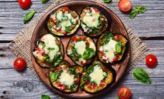 Mini,Pizza,With,Eggplant,,,Tomato,And,Basil,.,Top