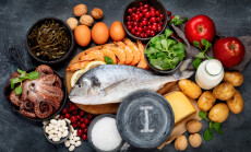 Food,High,In,Iodine,On,Dark,Gray,Background.,Healthy,Eating
