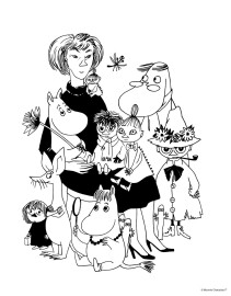 Tove Jansson’s selfportait with the Moomins. © Moomin Characters™