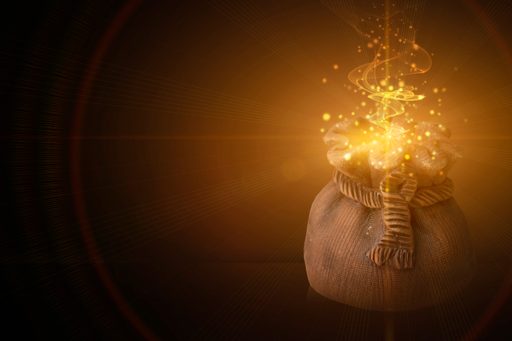 The,Concept,Of,Magical,Power,To,Achieve,Wealth.,Money,Bag.