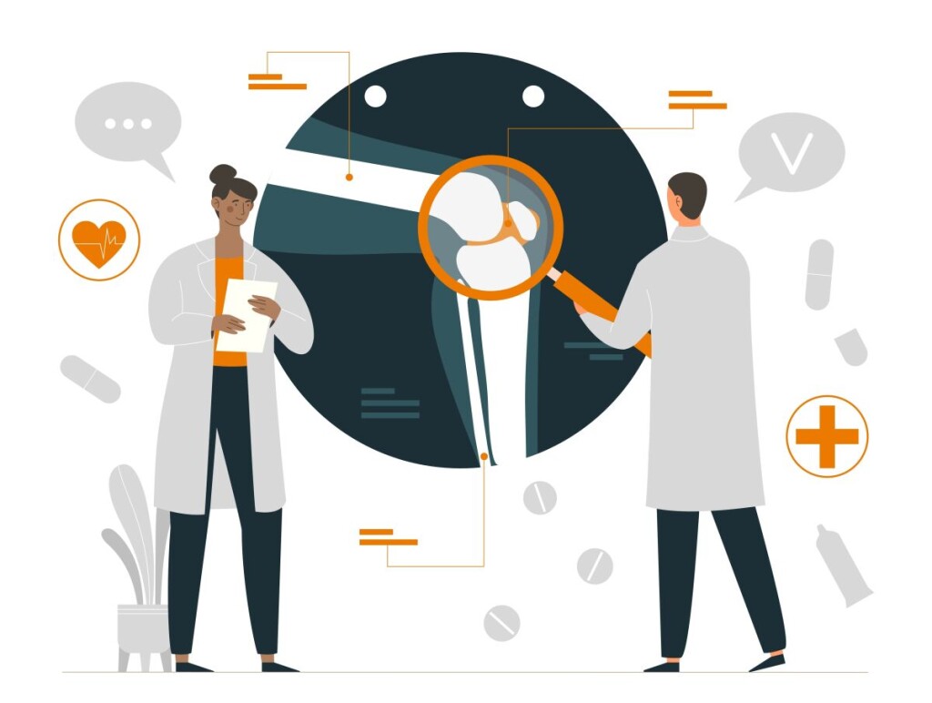 Concept,Of,Rheumatology.,Man,And,Woman,Evaluate,Joint,And,Check