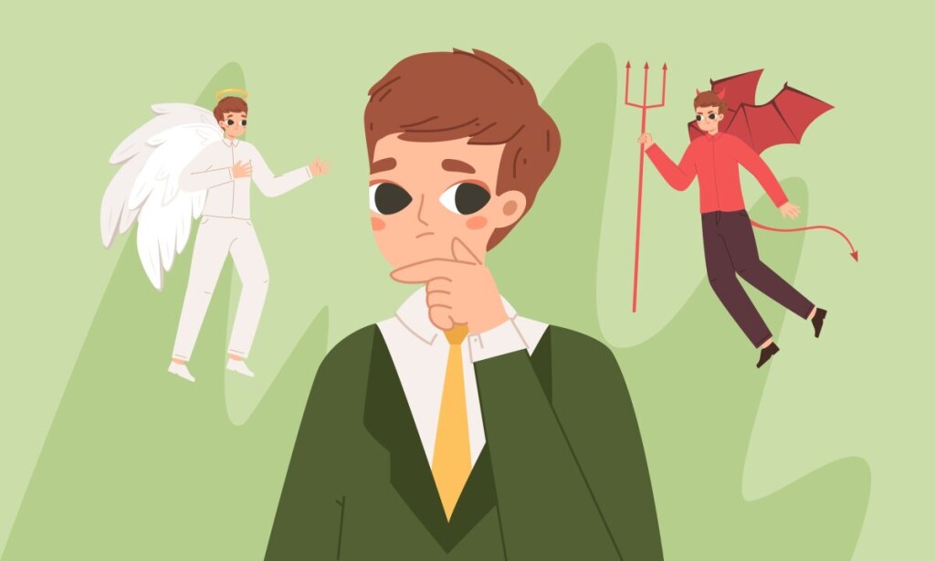 Shoulder,Devil,And,Angel.,Kind,And,Evil,Human,Advisor,,Student,