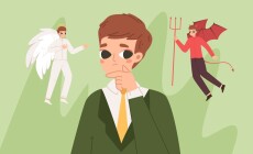 Shoulder,Devil,And,Angel.,Kind,And,Evil,Human,Advisor,,Student,