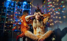 Stressed,Christmas,Mother,Surrounded,By,Her,Naughty,Daughter.,Little,Kid