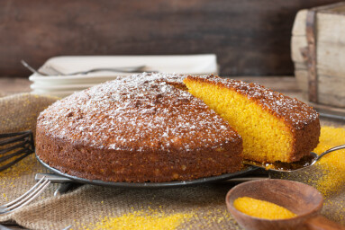 Gluten,Free,Corn,Cake,On,Rustic,And,Wooden,Table