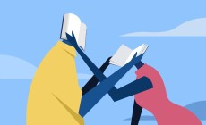 Conceptual,Illustration,Of,A,Man,And,A,Woman,Reading,The