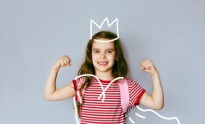 Strong,Child,Girl,In,A,Painted,Superhero,Costume.,Children's,Confidence,
