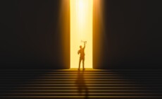 Silhouette,Of,Businessman,Celebrating,Raising,Arms,On,The,Top,Stairs