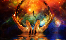 Glass,Ball,In,Hands,With,Abstract,Background,3d,Render,Some