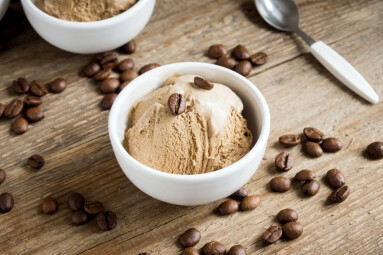 Coffee,Ice,Cream,On,Wooden,Background.,Homemade,Coffee,Gelato,Ice