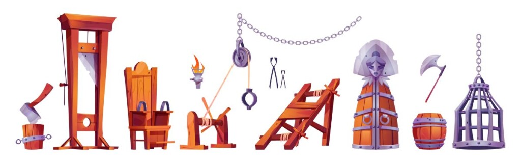 Medieval,Torture,Room,Items,And,Executioner,Tools.,Scaffold,,Torment,Chair,