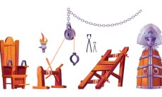 Medieval,Torture,Room,Items,And,Executioner,Tools.,Scaffold,,Torment,Chair,